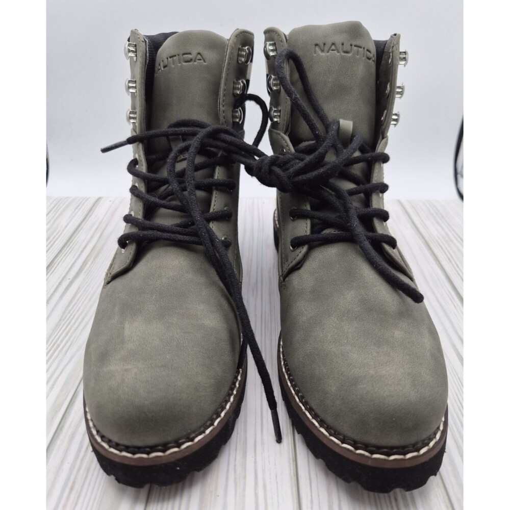 Nautica Galiah Faux Suede Green Gray Combat Boots Size 9 new without box - Picture 3 of 6